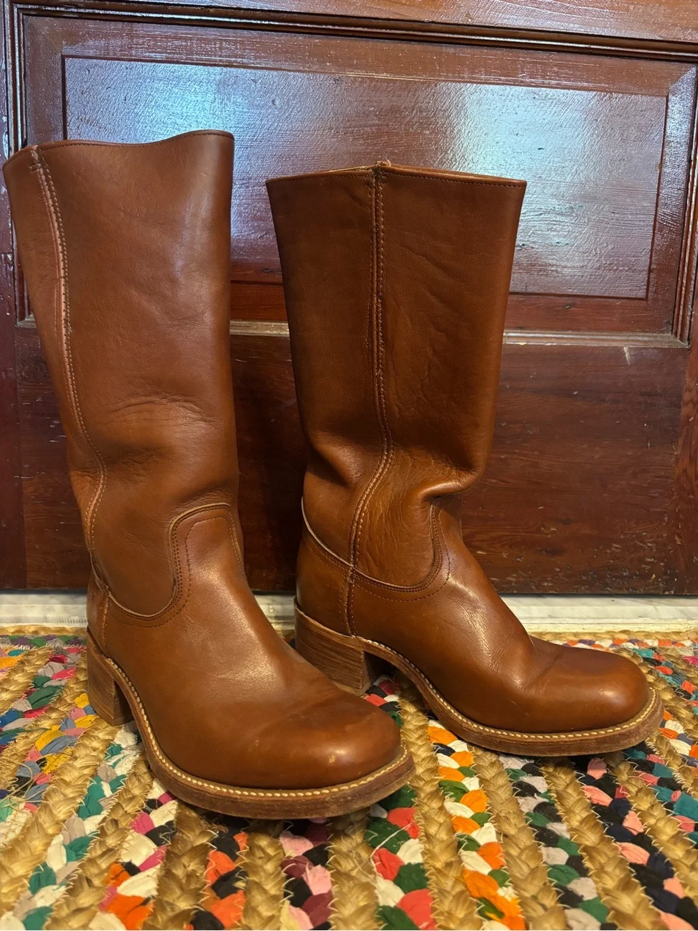 Frye Vintage Campus Brown Leather Mid-Calf Boots Made in USA